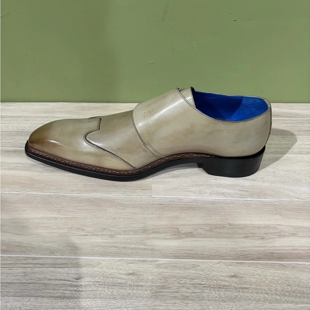 Emilio Franco Men's taupe Leather calf Double Monk Strap dress Shoes 13